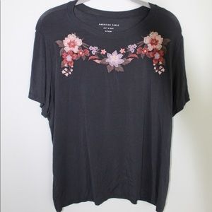 American Eagle Navy shirt with floral embroidered